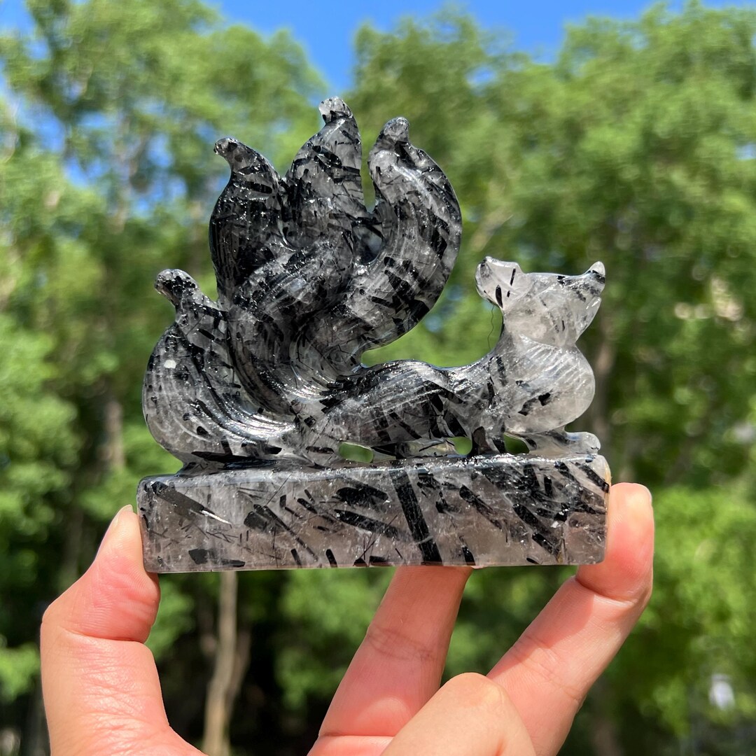 クォーツトルマリンフォックス彫刻：九尾の精霊クリスタル、レイキ