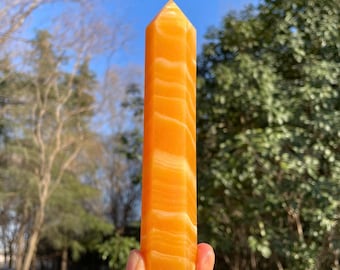 260g+ Natural Yellow Calcite Point,Crystal Obelisk,Quartz Wand,Reiki Healing Gifts,Home Decor 1pc