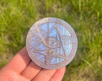 Natural Moonstone Evil Eye Carving,Crystal Slice,Healing Gift,Home Decor
