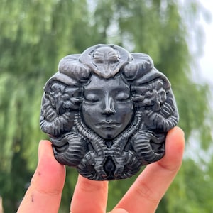 3&#39;&#39; Natural Silver Obsidian Medusa Slice,Crystal Medusa Carving,Mineral Specimen,Home Decoration,Reiki Healing,Crystal Pendant