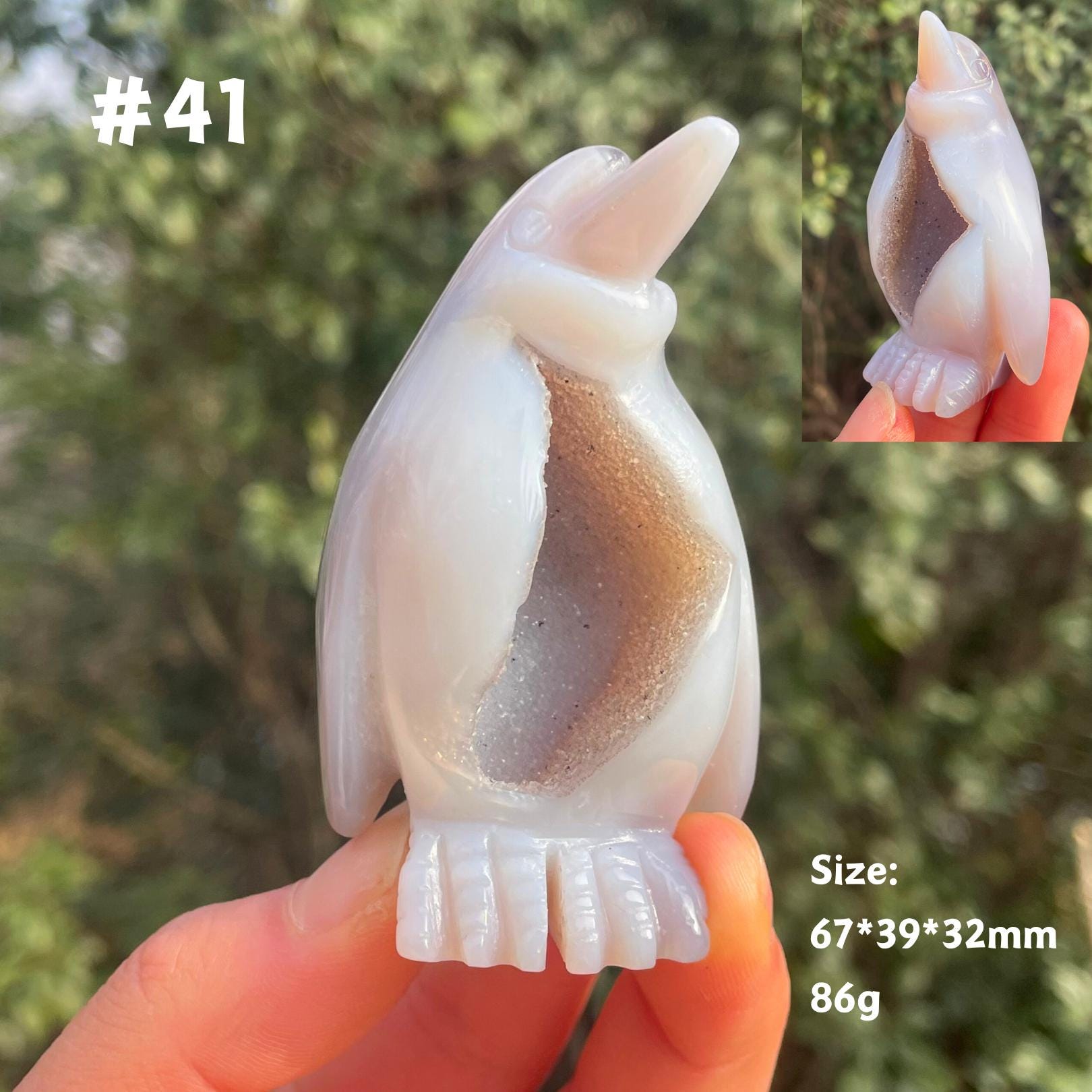 手彫りの瑪瑙ジオードペンギン：天然水晶の置物 - Etsy 日本