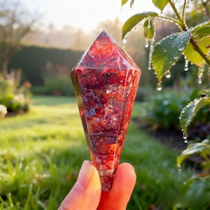 Unique Natural Fire Quartz Wand,Crystal Point,Hand Carved Obelisk Tower,Reiki Heal Gift,Home Gift
