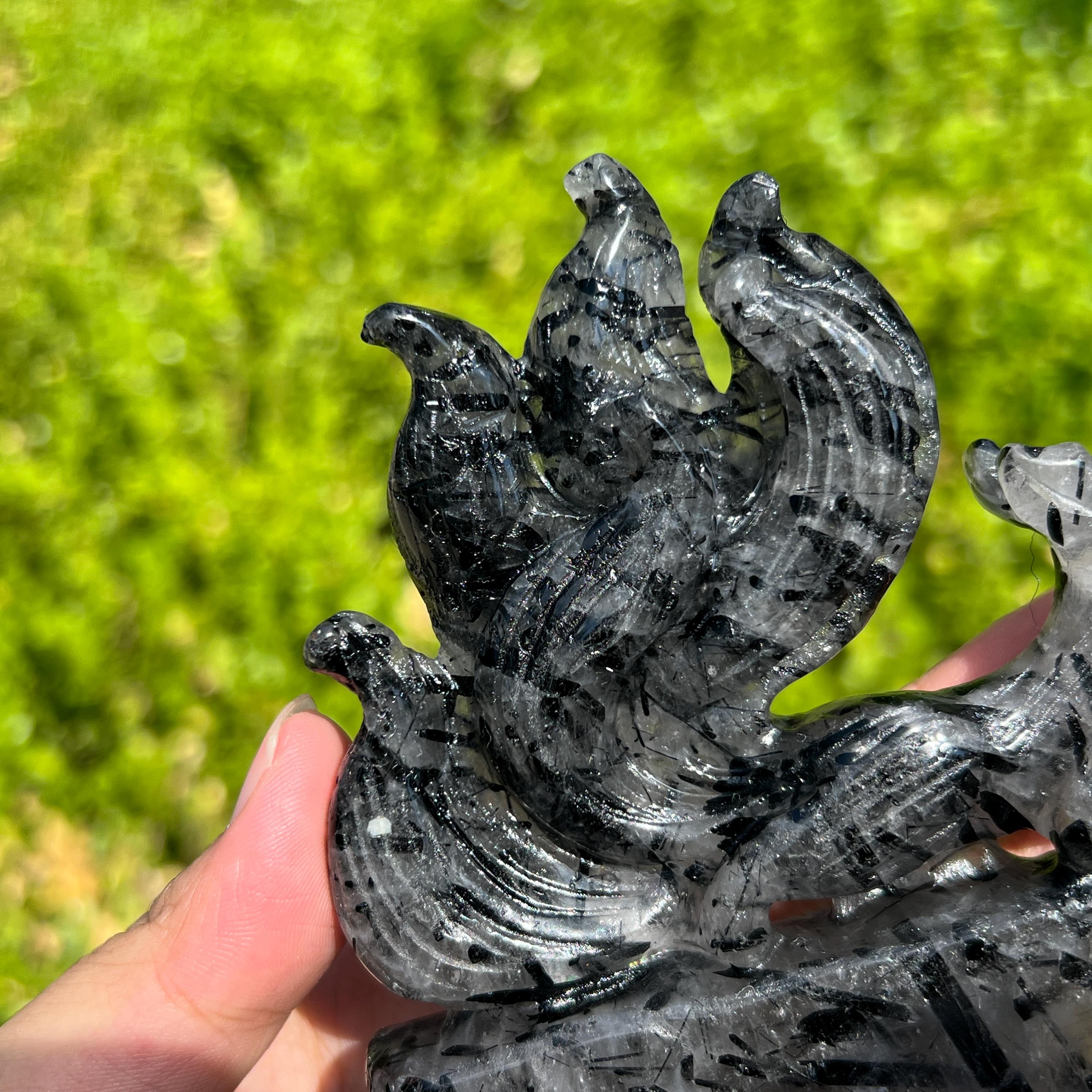 クォーツトルマリンフォックス彫刻：九尾の精霊クリスタル、レイキ