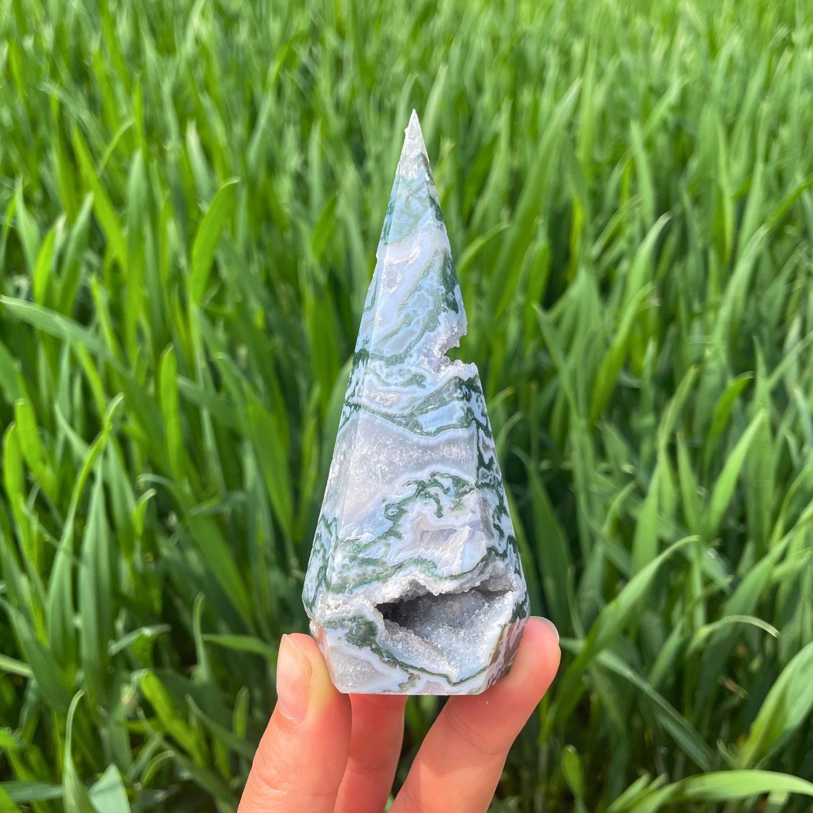 Orecchini di agata di muschio naturale di bellezza di Gem orecchini in