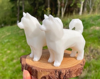 Natural White Jade Geometric Dog Carving,Hand Carved Animal,Home Decor,Reiki Gift