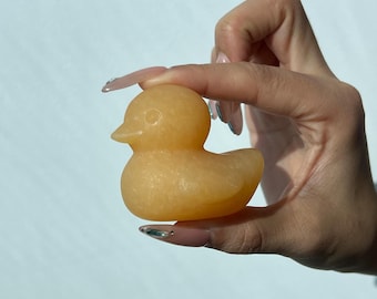 Gele calcieteend, handgesneden kristallen eend, steen voor geluk en positiviteit, genezend kristaldier, schattig decorcadeau kristal 1 st