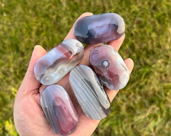 Natural Red Agate Palmstone, Hand Carved Crystal, Meditation Stone