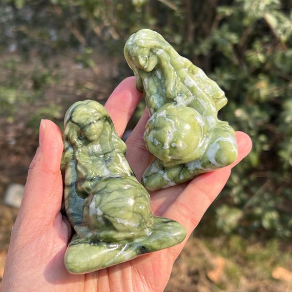 Natural Serpentine Gaia Carving - Mother Earth Crystal Goddess,Reiki Heal