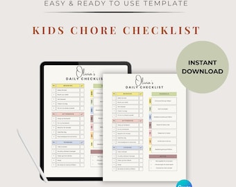 Kids Chore Chart | Bearbeitbare tägliche Checklistenvorlage (Sofortdownload)