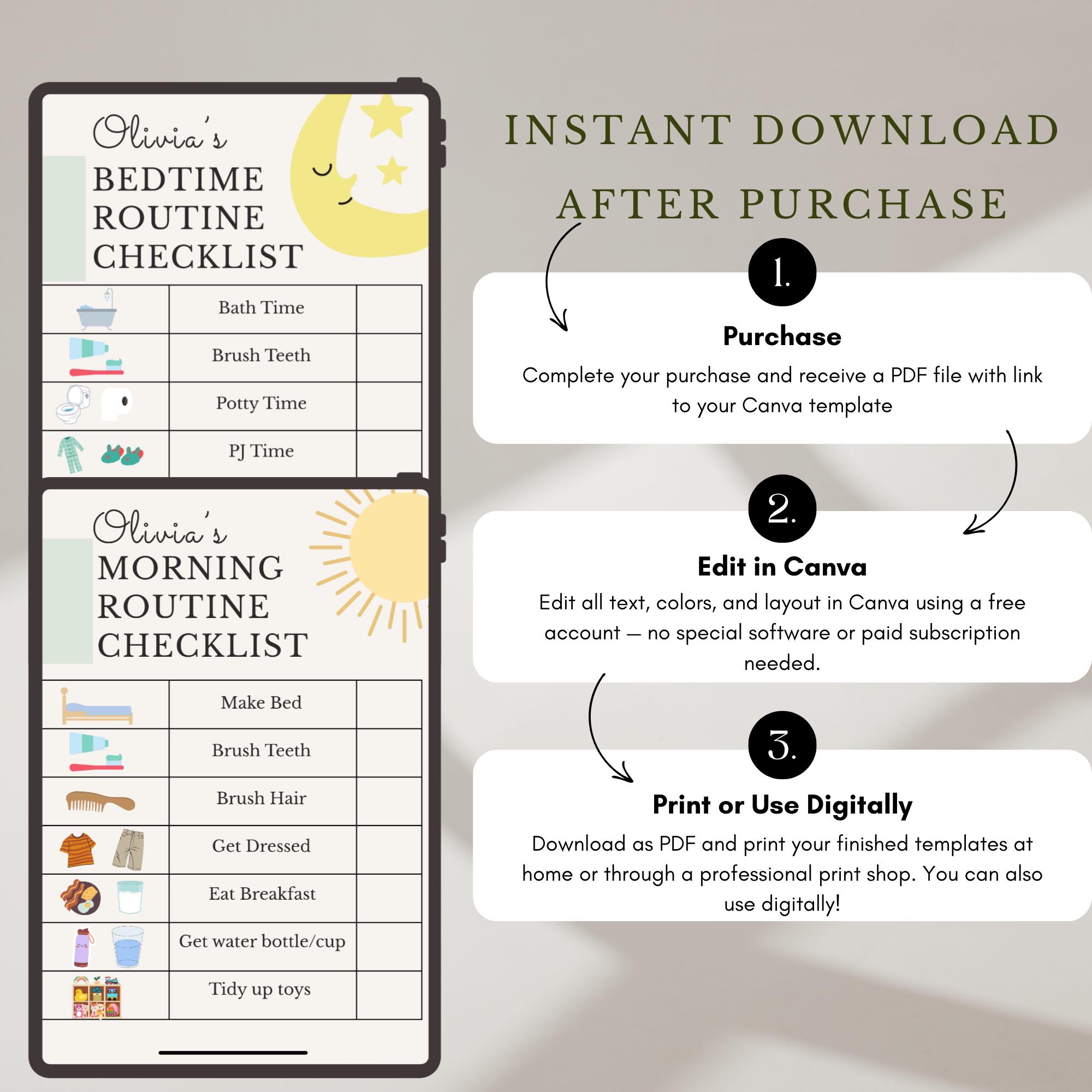 Toddler Morning & Bedtime Routine Chart | Visual Schedule (editable ...