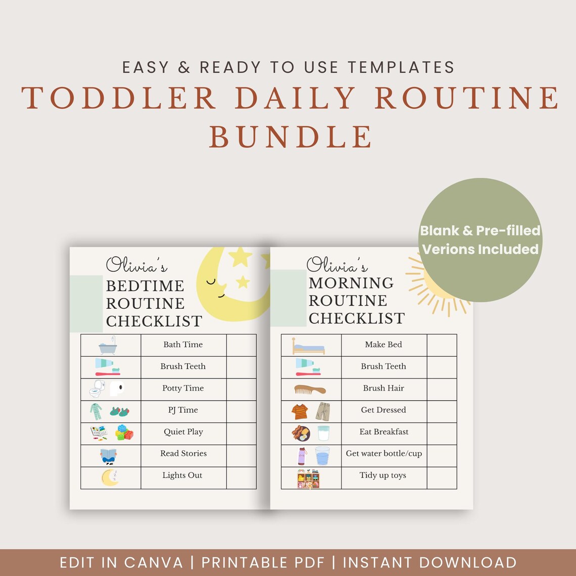 Toddler Morning & Bedtime Routine Chart | Visual Schedule (editable ...