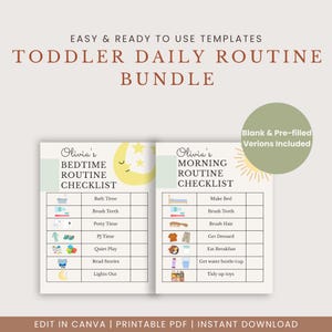 Toddler Morning & Bedtime Routine Chart | Visual Schedule (Editable Canva Template)