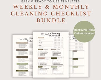 Weekly Monthly Cleaning Checklist Bundle | Editable Canva Planner (PDF)