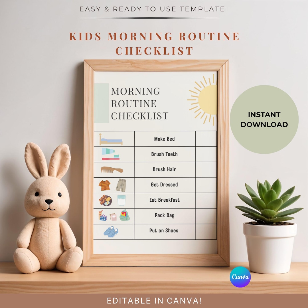 Toddler Morning Routine Chart | Visual Schedule, Editable in Canva ...