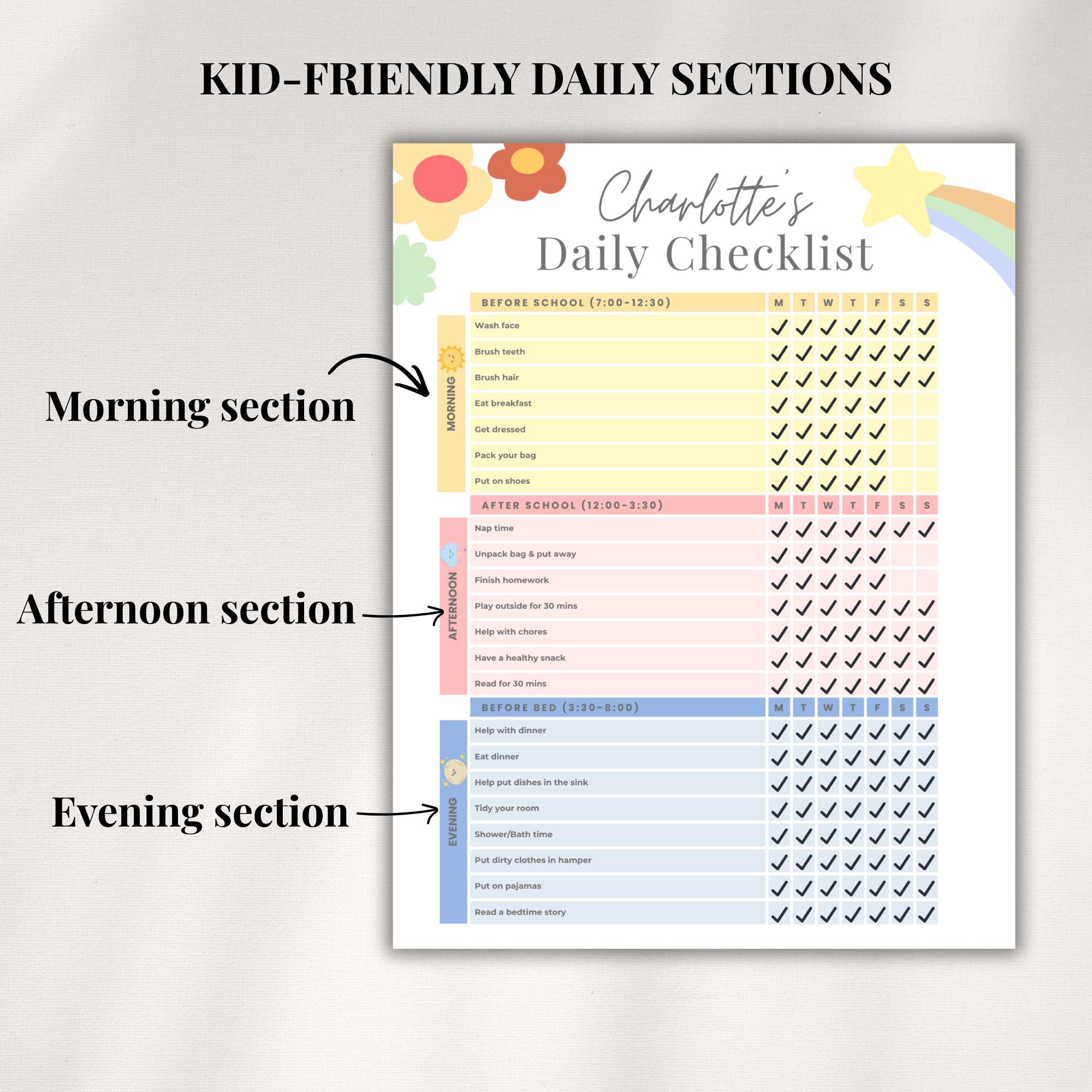 Kids Daily Checklist | Editable Routine Chart, Canva Template (PDF ...