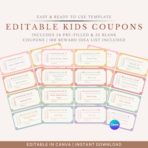 Printable Kids Reward Coupons | Behavior Chart (Instant Download)