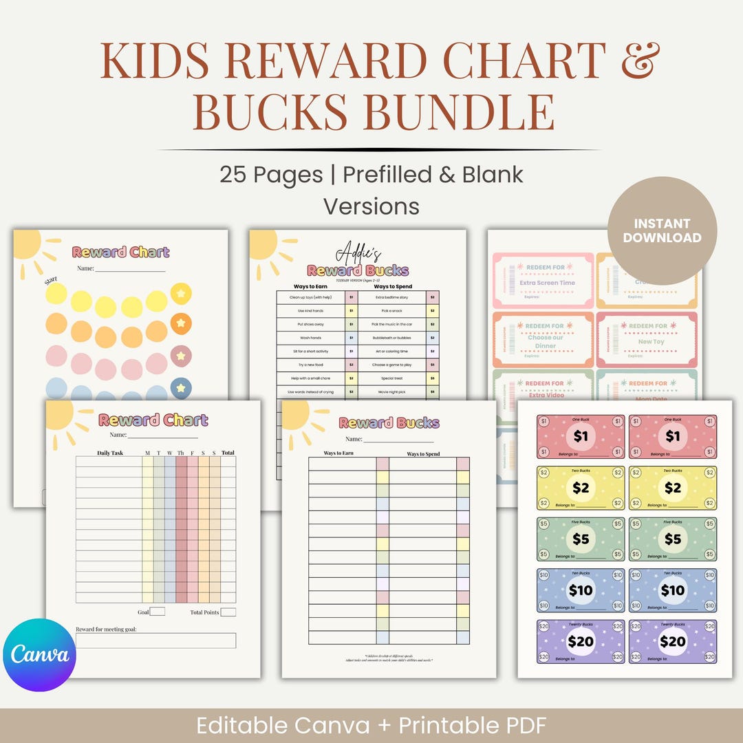 Printable Kids Reward Chart & Bucks | Toddler, Preschool Behavior ...