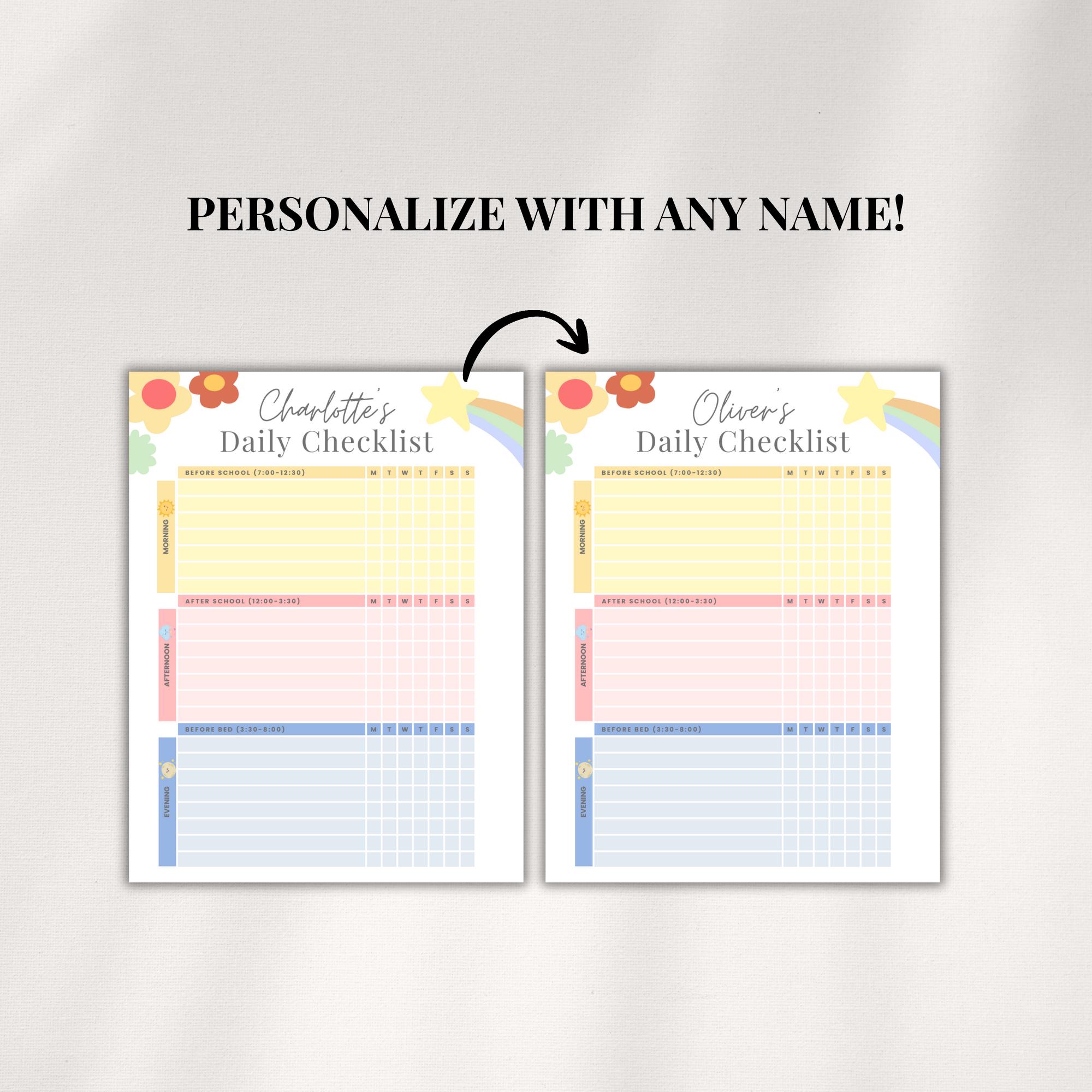 Kids Daily Checklist | Editable Routine Chart, Canva Template (PDF ...