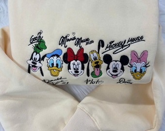 Camisa bordada de Mickey y sus amigos, camisa bordada de Disney World, camisa de cuello redondo de Disneyland, camisa de Mickey y compañía de Disney, top de colores cómodos