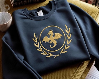 Golden Dragon Crest Embroidery Design, Heraldic Dragon Laurel Wreath Machine Embroidery File, Luxury Fantasy Stitch Pattern