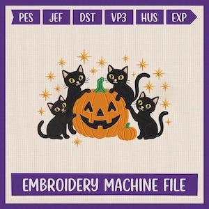 Halloween Cat Pumpkin Embroidery Design, Black Cat Jack O Lantern Fall Embroidery File, Cute Autumn Pumpkin Digital Download