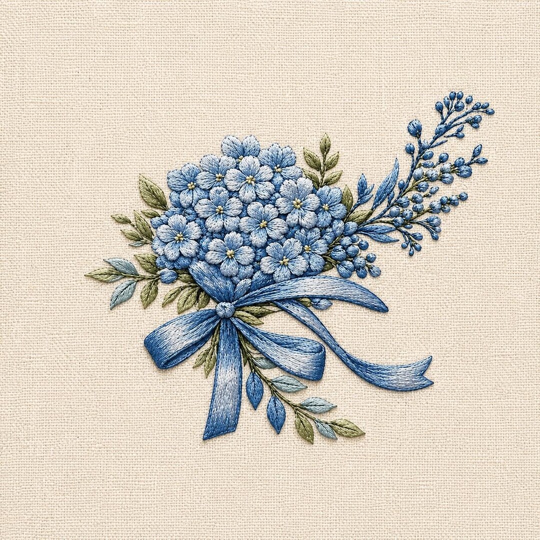 Blue Floral Bouquet Embroidery Design, Forget Me Not Flowers With ...