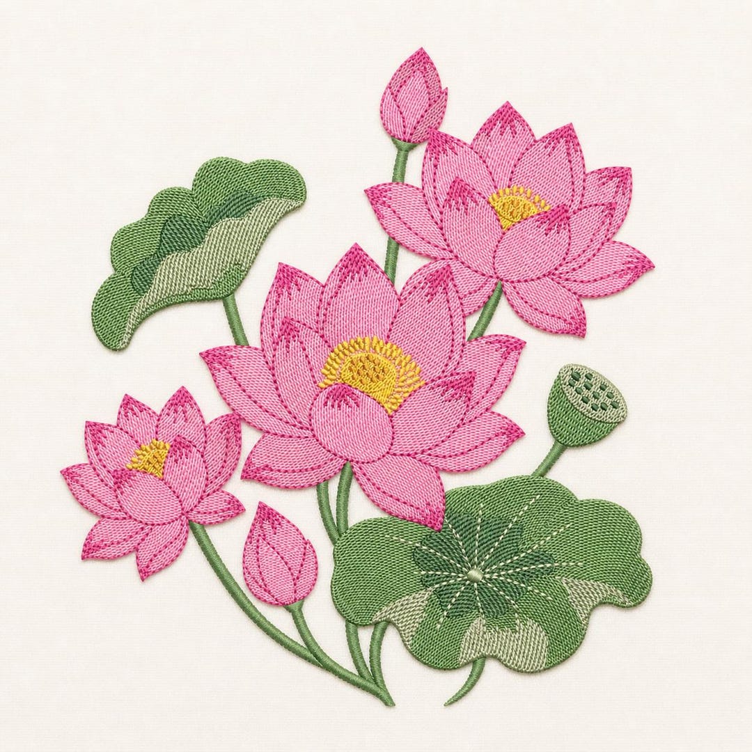 Lotus Flower Embroidery Design, Pink Lotus Floral Stitch File, Zen ...
