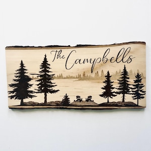 Custom Family Name Sign | Personalized Wood Sign | Live Edge Pyrography | Lake House Decor | Wedding Gift | Anniversary Sign