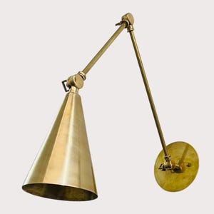 1950&#39;s 1 light Handmade Modern Brass Wall Sconce – Cone Shade Light Fixture | Mid-Century Modern Wall Lamp for Bedroom, Hallway  Living Room