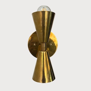 1950&#39;s Mid Century Modern Wall Sconce 2 Light &quot;Premium Brass Double Cone Wall Light – Mid-Century Modern Sconce for Elegant Home Interiors&quot;