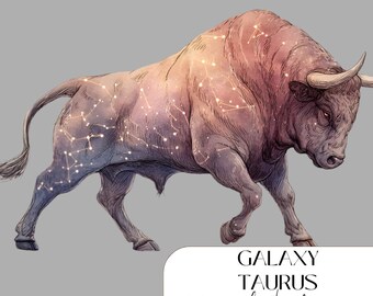 15 Galaxy Taurus Clipart Set, Cosmic Fantasy Taurus Illustration, Mystical Animal Graphics, Galaxy Printable, Magic Digital Download,