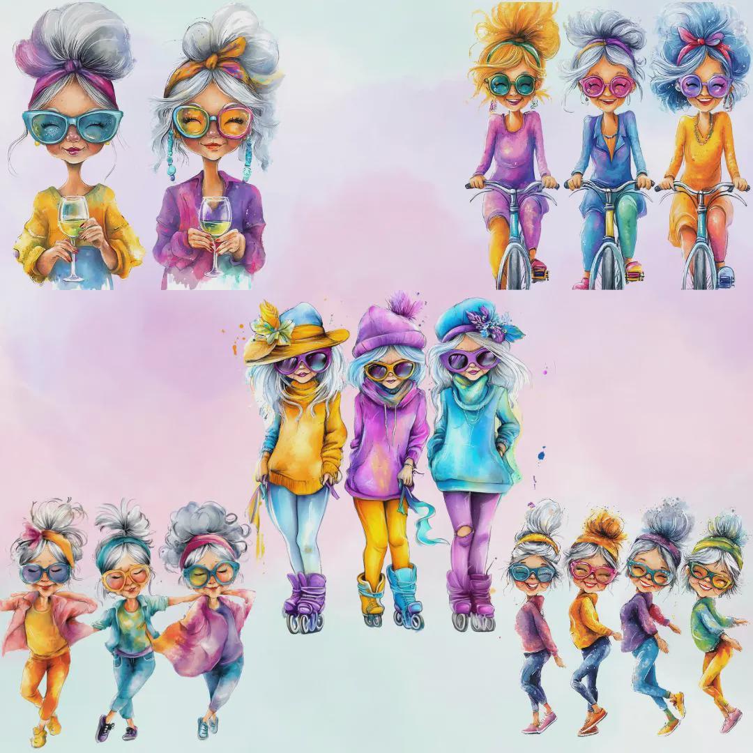 Watercolor Granny Clipart BUNDLE, Funny Old Lady Clipart, Whimsical ...
