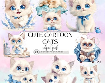 Kawaii Kitty Clipart, Cute Cat PNG Graphics, Digital Download for Crafting, Kawaii Art Stickers, Fun Designs