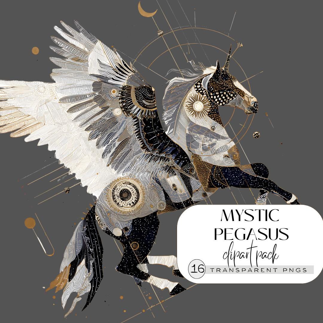 Mystic Pegasus Clipart Set, Fantasy Horse With Wings PNG, Celestial ...