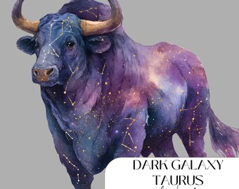 Galaxy Taurus Clipart Set, Cosmic Fantasy Taurus Illustration, Mystical Animal Graphics, Galaxy Printable, Magic Digital Download