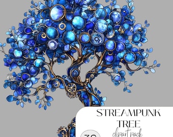 Watercolor tree clipart bundle boho mystical trees png set, Steampunk forest illustration vintage botanical, Sublimation printable design