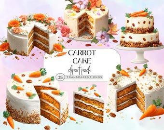 Carrot Cake Clipart, Baking Clipart, Easter Cake PNG, Digital Download, Spring Decor, Cute Illustrations