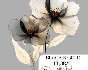 15 Abstract Flowers Clipart, Flowers Print, Printable Watercolor clipart, High Quality PNGs, Digital download, Paper craft, Junk journals