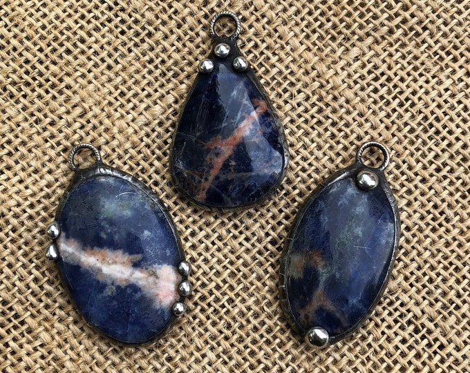 Soldered Blue Earthy Blue Sodalite Soldered Pendants Metalwork Artisan Art Vintage ...