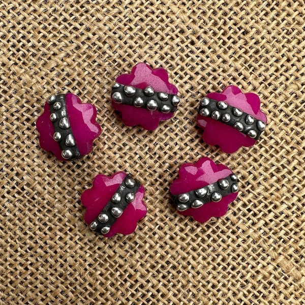 Hot Pink Stone Flower Focal Beads Hand Soldered Beaded Style Artisan Supplies & Findings