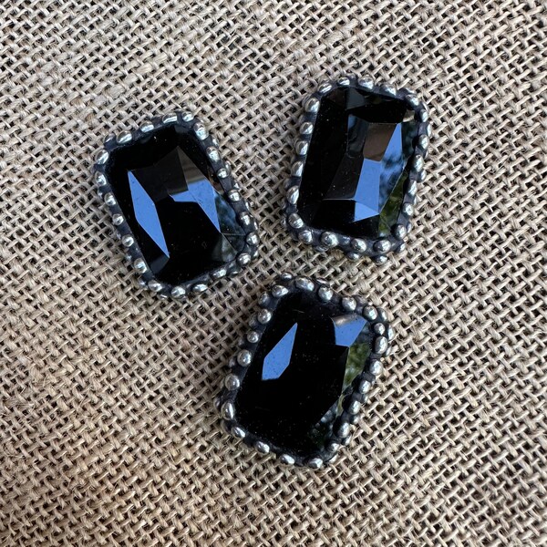 Opaque Black Faceted Crystal Hand Soldered Beaded Large Focal Bead Antique Finish Unique Jewelry Making Supplies