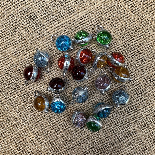 Hand Soldered Vintage Crackle Glass Marble Charms with Various Colors Silver or Dark Rustic Solder Finish Artisan Unique Jewelry Supply