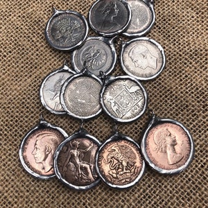 Large Size Vintage Hand Soldered Rustic Foreign Coin Pendants Charms Artisan Silver Edge Finish Old World Antique Solder Boho Jewelry Supply