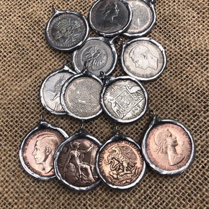 Large Size Vintage Hand Soldered Authentic Foreign Coin Pendants Charms Artisan Silver Finish Old World Antique Solder Boho Jewelry Supplies