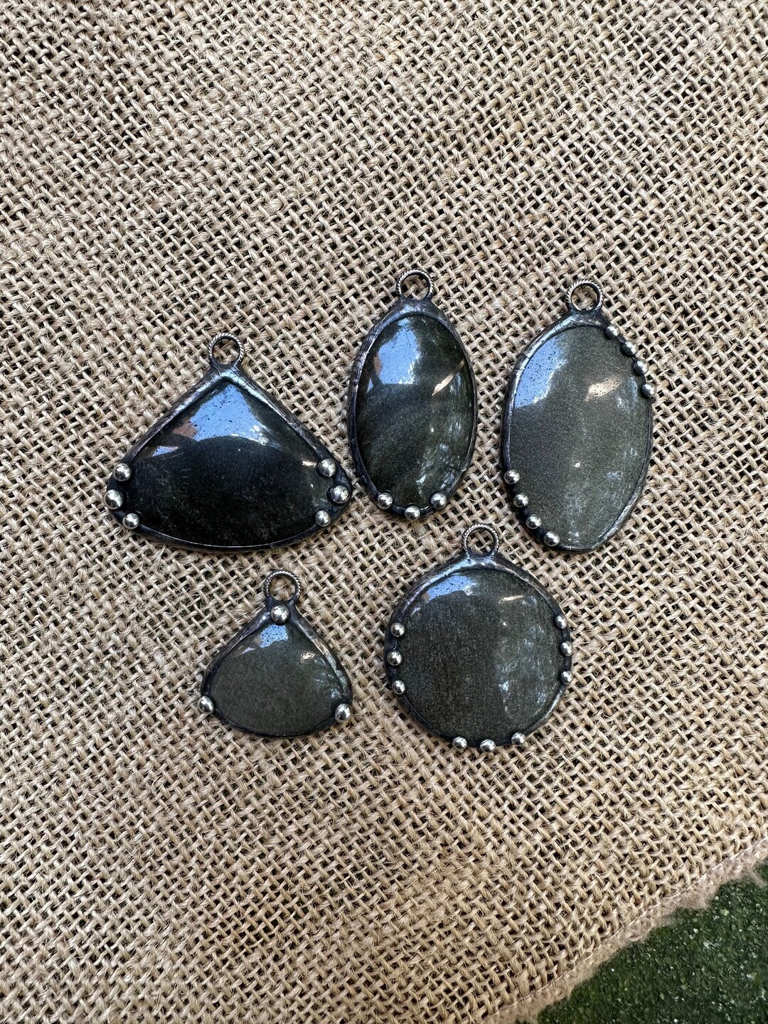 Gold Sheen Obsidian Soldered Statement Pendant Metalwork Artisan Art