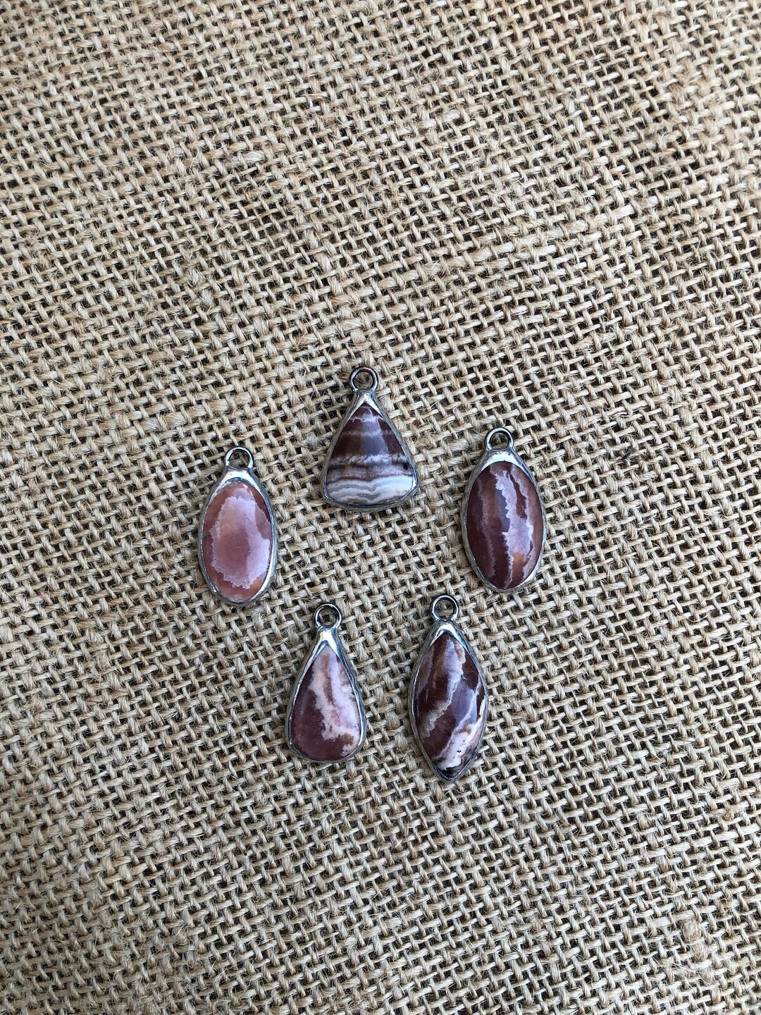 Rosy Pink Rhodochrosite Soldered Pendants Metalwork Artisan Art Supply