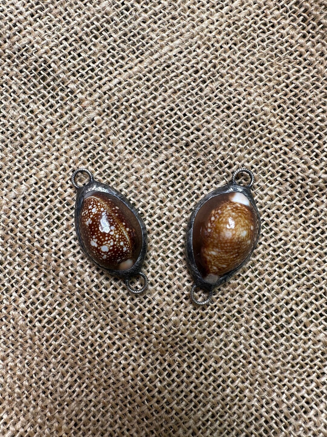 Brown Speckled Cowrie Shell Connectors Artisan Hand Soldered Link ...