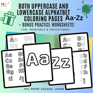 Alphabet Coloring Pages A–Z | Uppercase & Lowercase Letters on Same Page | Preschool ABC Printable PDF | Kids Educational Worksheets