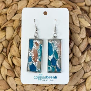 Multicolor Earrings, Summer Earrings for Her, Colorful Large Rectangle Earrings, Handmade Clay Earrings, Bright Stained Glass Earrings