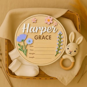 Birth Announcement Sign – Nursery Name Sign, Newborn Keepsake, Baby Present, Name Plaque, Birth Gift, New Parent Gift, Sign for Hospital